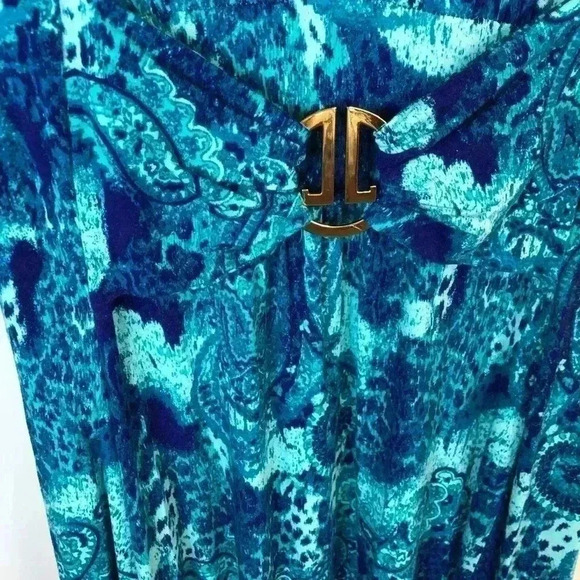Liz Lance Womens Large Turquoise and Blue Maxi Dress Embellish Waist Sleeveless - Picture 6 of 6